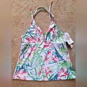 NWT Becca By Rebecca Virtue Multicolored Tankini Top Criss-Cross Womens Size L